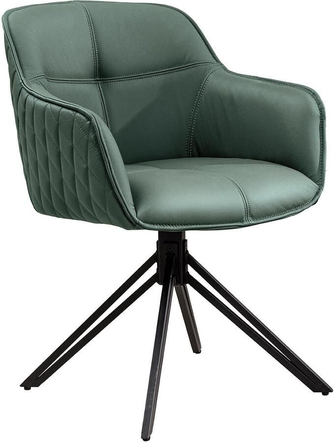 Invicta Interior Draaibare Design Stoel EUPHORIA Groen Echt Leer Zwart Metalen Frame met Armleuning 45863