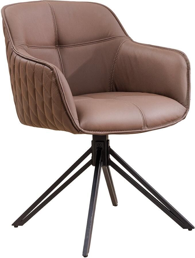 Invicta Interior Draaibare Design Stoel EUPHORIA Bruin Echt Leer Zwart Metalen Frame met Armleuning 45861