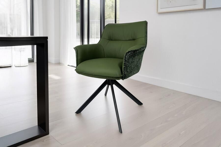 Invicta Interior Draaistoel LE GRAND Groen Echt Leer Getextureerde Stof Zwart Metalen Frame 46991