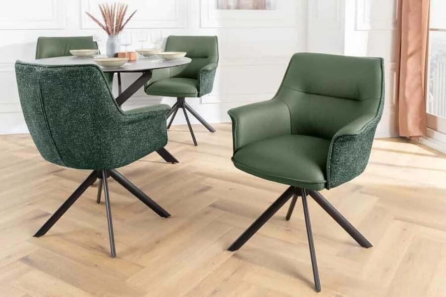 Invicta Interior Draaistoel LE GRAND Groen Echt Leer Getextureerde Stof Zwart Metalen Frame 46991
