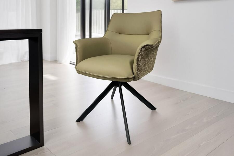 Invicta Interior Draaistoel LE GRAND taupe echt leer getextureerde stof zwart metalen frame 46990