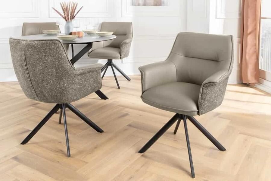 Invicta Interior Draaistoel LE GRAND taupe echt leer getextureerde stof zwart metalen frame 46990