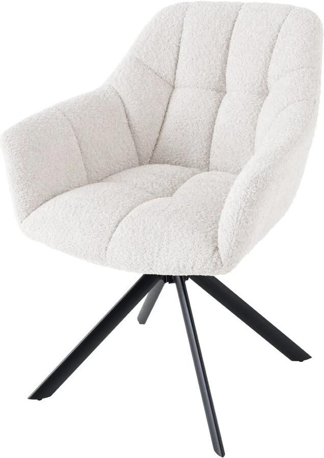 Invicta Interior Draaistoel PAPILLON 180° draaibaar met armleuningen van bouclé in wit. 44591