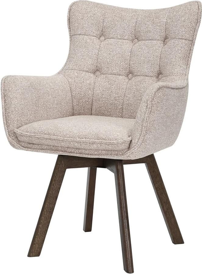 Invicta Interior Draaistoel THOR 360° met armleuningen lichtbeige stof met structuur en een frame van donker eikenhout. 47710