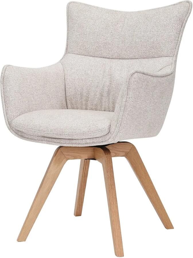 Invicta Interior Draaistoel VOGUE 360° draaibaar met beige gestructureerde stof en een naturel eikenhouten frame. 47705