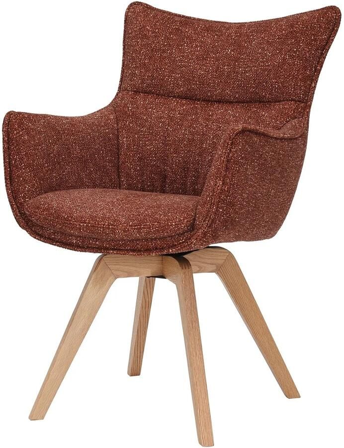 Invicta Interior Draaistoel VOGUE 360° met armleuningen gestructureerde stof roestbruin met eikenhouten frame naturel. 47706
