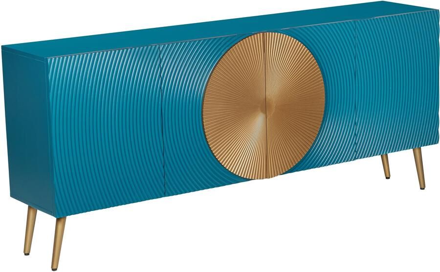 Invicta Interior Dressoir AURUM 180cm gestructureerd front gouden cirkelaccent turquoise mangohout gouden metalen poten 49521