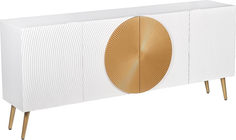 Invicta Interior Dressoir AURUM 180cm gestructureerde voorkant gouden cirkelaccent wit mangohout gouden metalen poten 49520