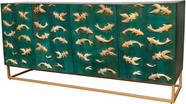 Invicta Interior Dressoir GOLDEN LAGOON 180 cm 3D mangohout turquoise metaal goud 46200