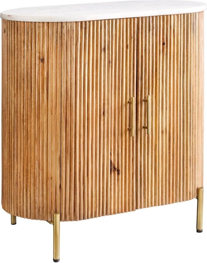 Invicta Interior Dressoir TRES CHIC 70cm mangohout naturel met wit marmeren blad en gouden handgrepen 45754