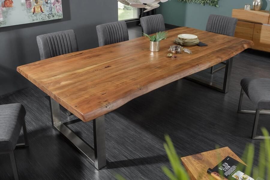 Invicta Interior Eettafel MAMMUT 240cm tafelblad 60mm acaciahout honingkleurige afwerking 40310