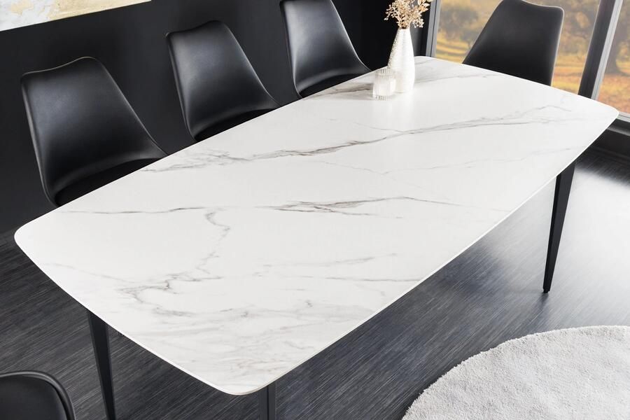 Invicta Interior Eettafel MILANO 160 cm wit marmer keramiek zwart metalen frame 44765