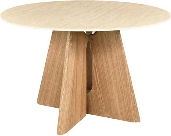 Invicta Interior Eettafel ORGANIKO 120cm rond natuursteen travertijn blad met eiken houtlook frame 48557