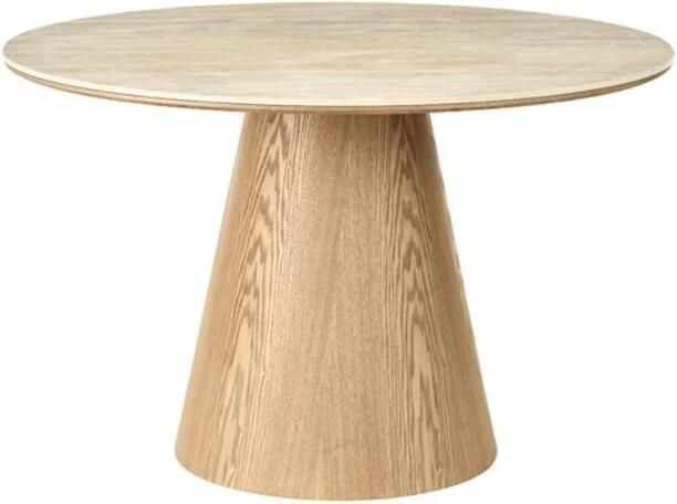 Invicta Interior Eettafel UNIQUE 120cm rond eikenhout fineer met keramisch blad travertijn steen 48523