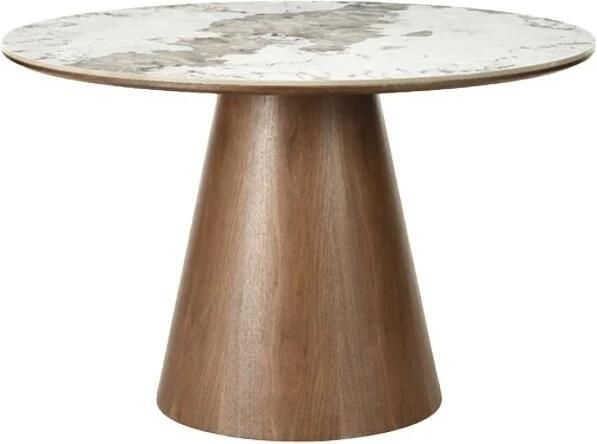 Invicta Interior Eettafel UNIQUE 120cm rond eikenhout furneer met Pandora keramisch blad wit marmer 48524
