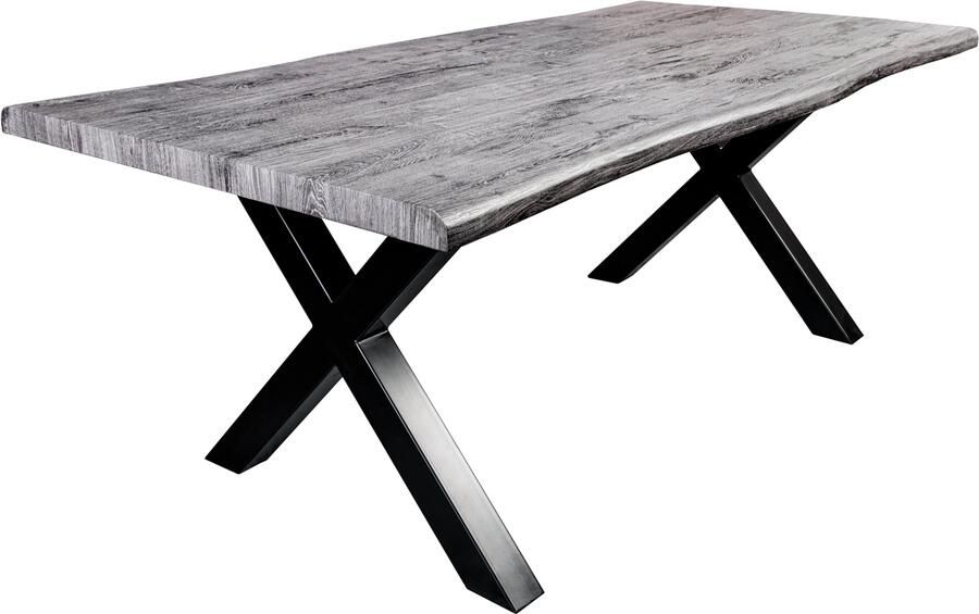 Invicta Interior Industriële eettafel WILD 180cm Grijs Gelimd Wild Eiken Design Boomrand Zwart X-Frame 45086 - Foto 2
