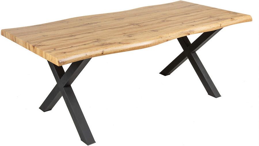 Invicta Interior Industriële eettafel WILD 180cm bruin wild eiken design boomrand zwart X-poot 45083 - Foto 2