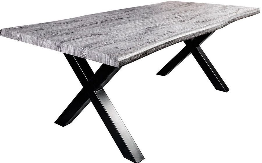 Invicta Interior Industriële eettafel WILD 200cm grijs witgekalkt wild eiken design boomrand zwart X-poot 45087 - Foto 3