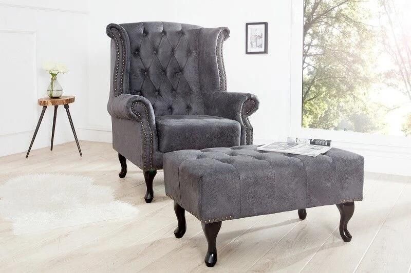 Invicta Interior Elegante Chesterfield voetenbank antiekgrijs met knoopstiksel en klinknagels 37474 - Foto 2