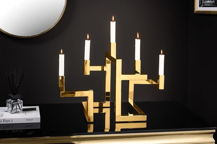 Invicta Interior Elegante kandelaar ABSTRACT 50cm goud voor vijf kaarsen handgemaakt 44885