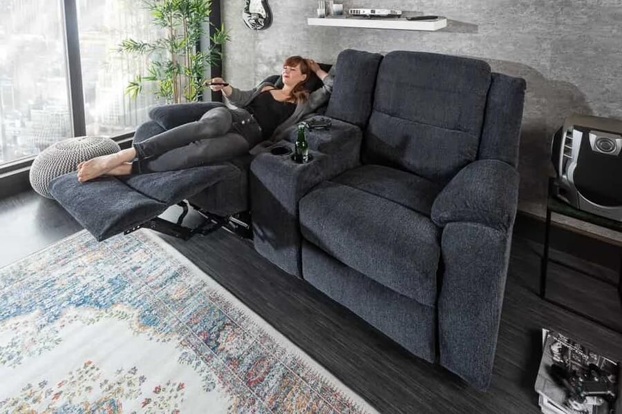 Invicta Interior Exclusieve 2-zits bioscoopfauteuil HOLLYWOOD donkergrijze tv-fauteuil met bekerhouder 39979