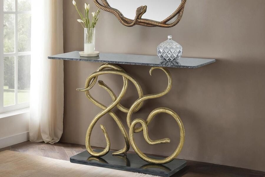 Invicta Interior Extravagante consoletafel WILDLIFE SNAKE 115 cm zwart goud marmeren slangensculptuur 45030