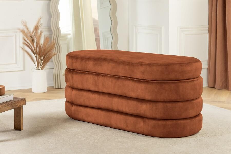 Invicta Interior Extravagante gestoffeerde bank VOGUE 115cm roestbruin fluwelen zitbank met opbergruimte 46691