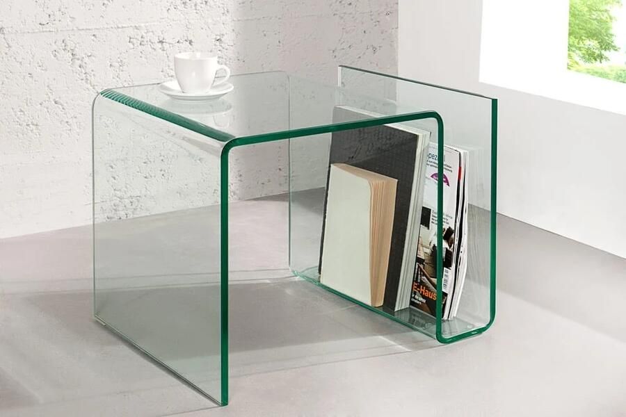 Invicta Interior Extravagante glazen salontafel FANTOME 50cm bijzettafel met opbergvak voor tijdschriften transparant 22860