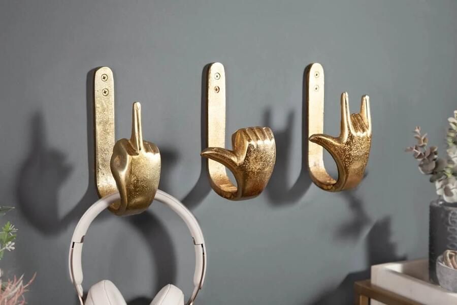 Invicta Interior Extravagante kapstokhaken FINGERS goud set van 3 wandkapstokken 40917