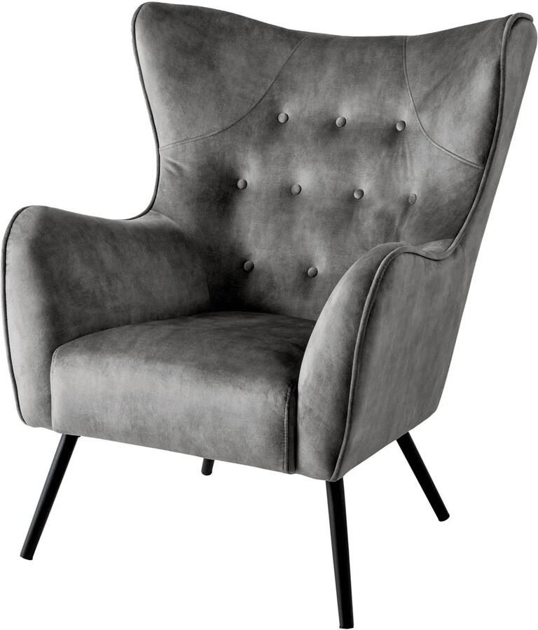 Invicta Interior Design XL fauteuil AMSTERDAM grijs fluweel zwart metalen poten retrostijl 43567 - Foto 2