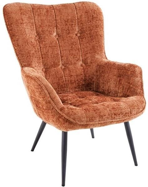Invicta Interior Fauteuil SCANDINAVIA met armleuningen en zwarte metalen poten chenille stof roestbruin