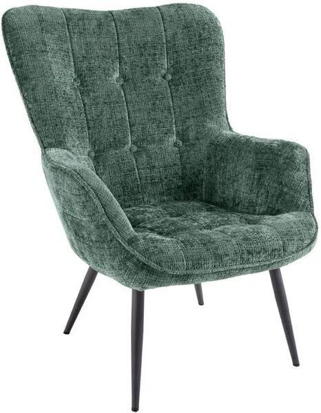 Invicta Interior Fauteuil SCANDINAVIA met armleuningen en zwarte metalen poten groen chenille stof