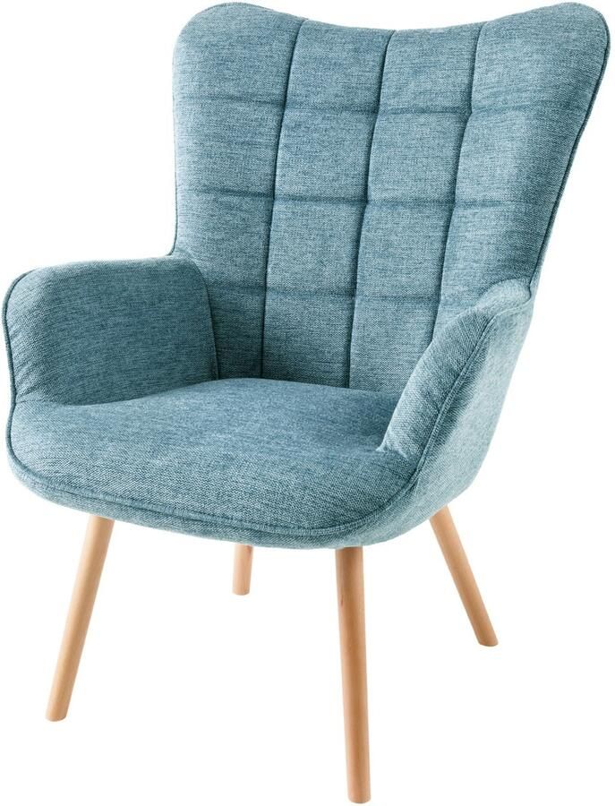 Invicta Interior Moderne fauteuil SCANDINAVIA blauw getextureerde massief houten poten met armleuningen 44024