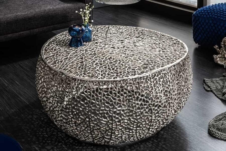 Invicta Interior Filigraan salontafel LEAF 80cm zilver metaal handgemaakt blad ontwerp 38941