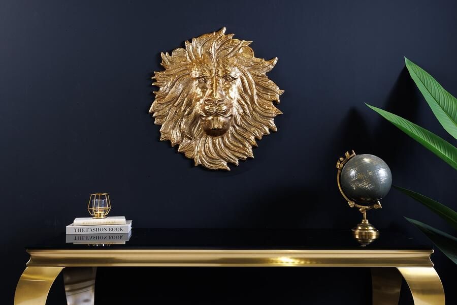 Invicta Interior Gouden wanddecoratie WILDLIFE LION 35cm gouden metalen leeuwenkop sculptuur handgemaakt 43954