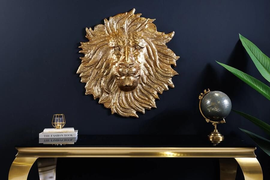 Invicta Interior Gouden wanddecoratie WILDLIFE LION 60cm gouden metalen leeuwenkop sculptuur handgemaakt 43953