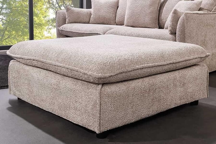 Invicta Interior Grote kruk HEAVEN 100cm champagne beige Boucle gestoffeerde kruk veerkern 44186