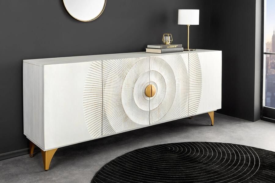 Invicta Interior Handgemaakt dressoir GOLDEN SUNSET 180 cm witgouden mangohouten metalen poten 45642