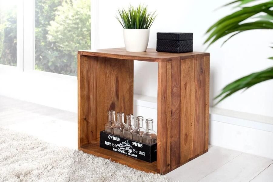 Invicta Interior Handgemaakte bijzettafel MAKASSAR 45cm Plank met sheesham steenafwerking massief hout 35862 - Foto 4