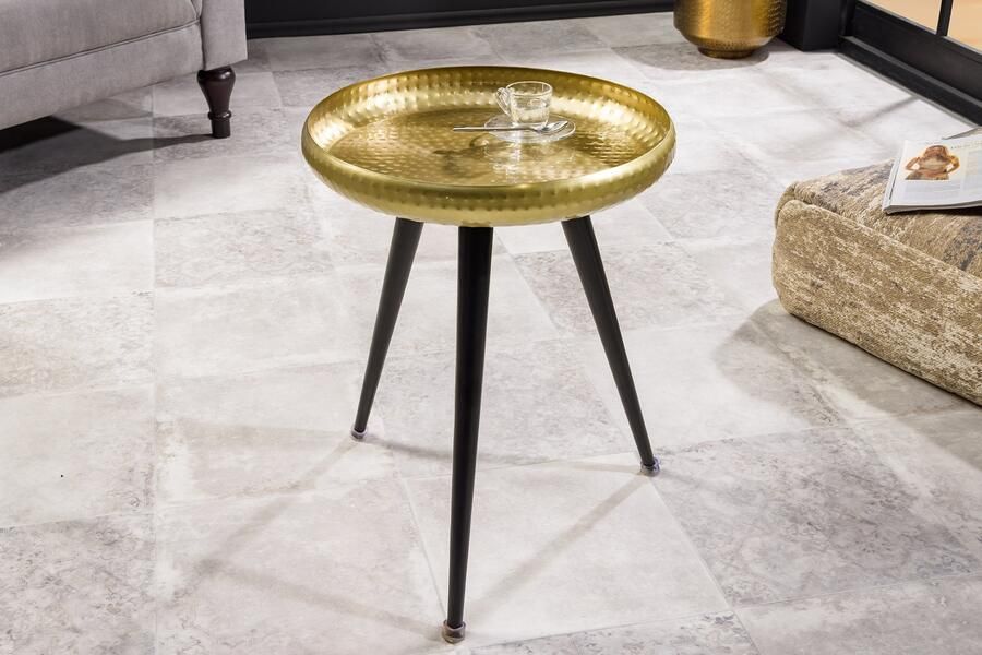 Invicta Interior Handgemaakte Bijzettafel ORIENT 55cm Messing Goud Ronde Metaal Gehamerd Design 44351