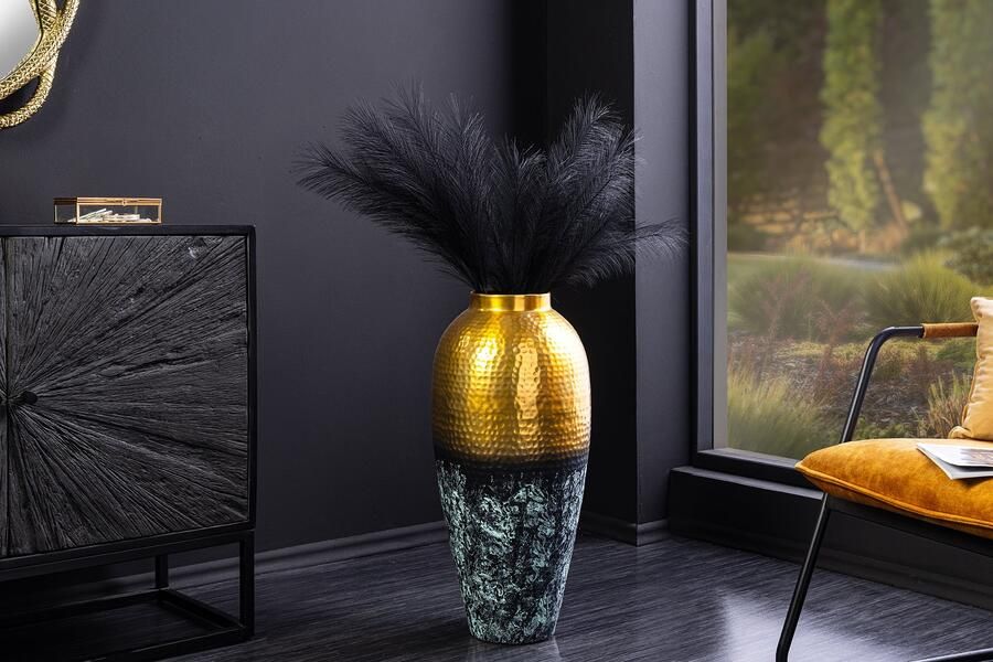 Invicta Interior Handgemaakte decoratieve vaas ORIENT XL 75cm goudkleurig metaal met gepatineerd gehamerd design 44873