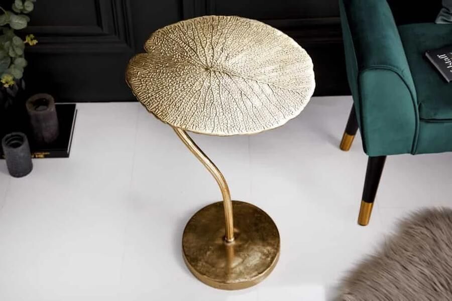 Invicta Interior Handgemaakte design bijzettafel ABSTRACT LEAF 40cm goud 40904