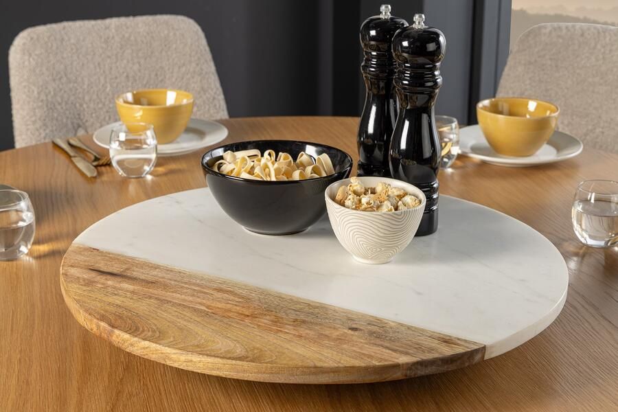 Invicta Interior Handgemaakte draaitafel SERVANT 50cm Wit Naturel Marmer Mango Hout Decoratieve Plaat Rond 43951