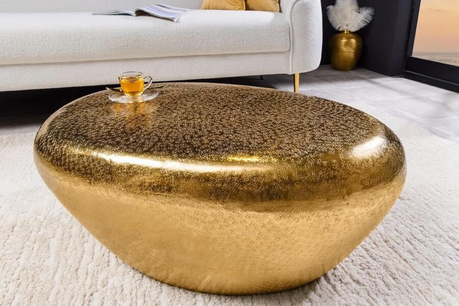 Invicta Interior Handgemaakte salontafel STONE 75cm goud metaal gehamerd design 44852