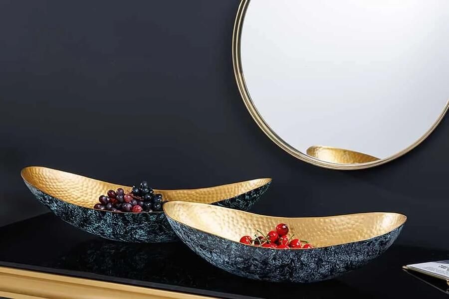 Invicta Interior Handgemaakte set van 2 decoratieve kommen ABSTRACT ORIENT 55cm goud metaal patina 43512