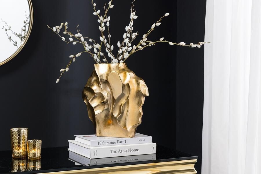 Invicta Interior Handgemaakte vaas LIQUID 25cm goud metaal gehamerd design 44878