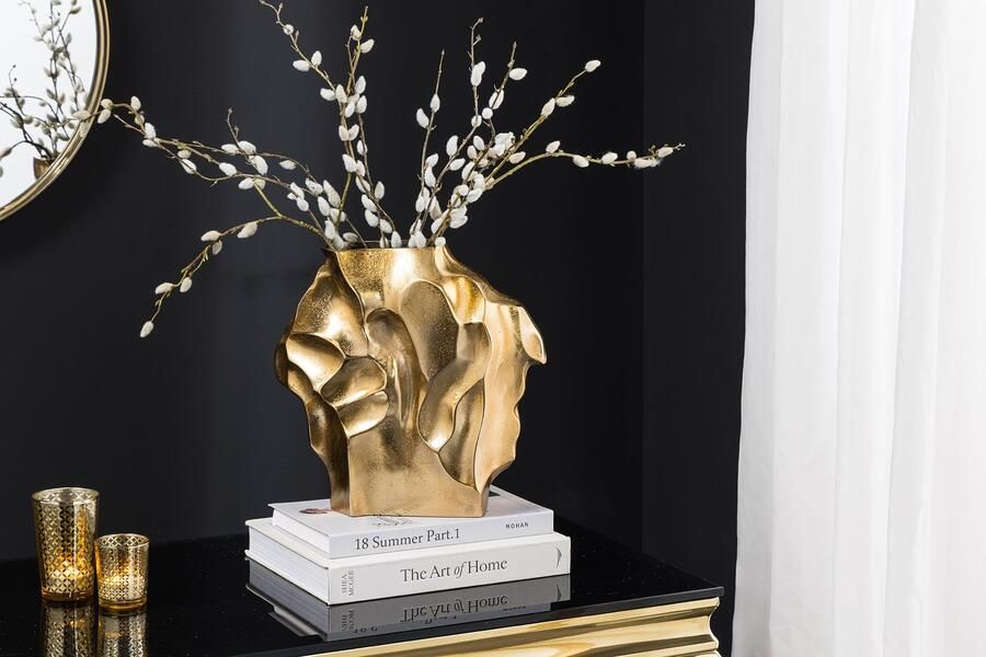 Invicta Interior Handgemaakte vaas LIQUID 30cm goud metaal gehamerd design 44876