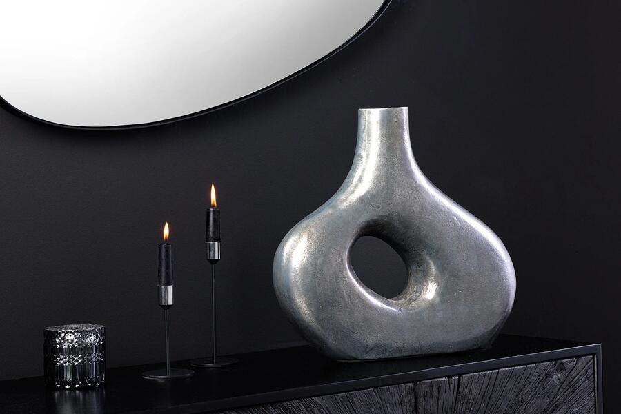 Invicta Interior Handgemaakte vaas RING 30cm donkergrijs metalen decoratie bloemenvaas 44864