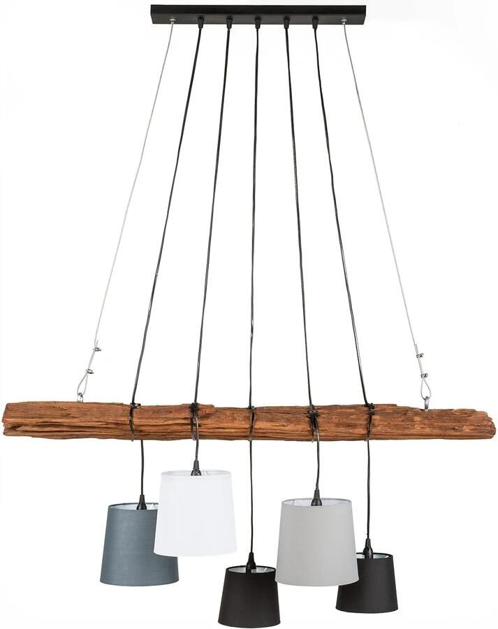 Invicta Interior Design hanglamp LEVELS 115cm drijfhout zwartgrijs met 5 lampjes 40693 - Foto 2