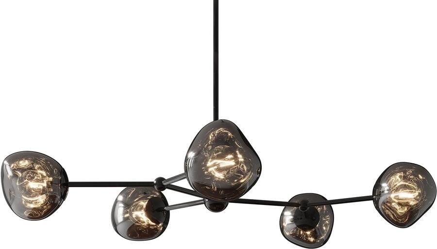 Invicta Interior Design Hanglamp LIQUID DIAMOND 100cm smoke zwart glas vijf tinten globe light 46021